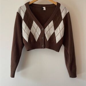 H&M Brown Argyle Cardigan Sweater